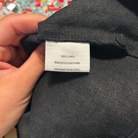 Black Linen Side Zip Wide Crop Pant - Picture 3 of 5